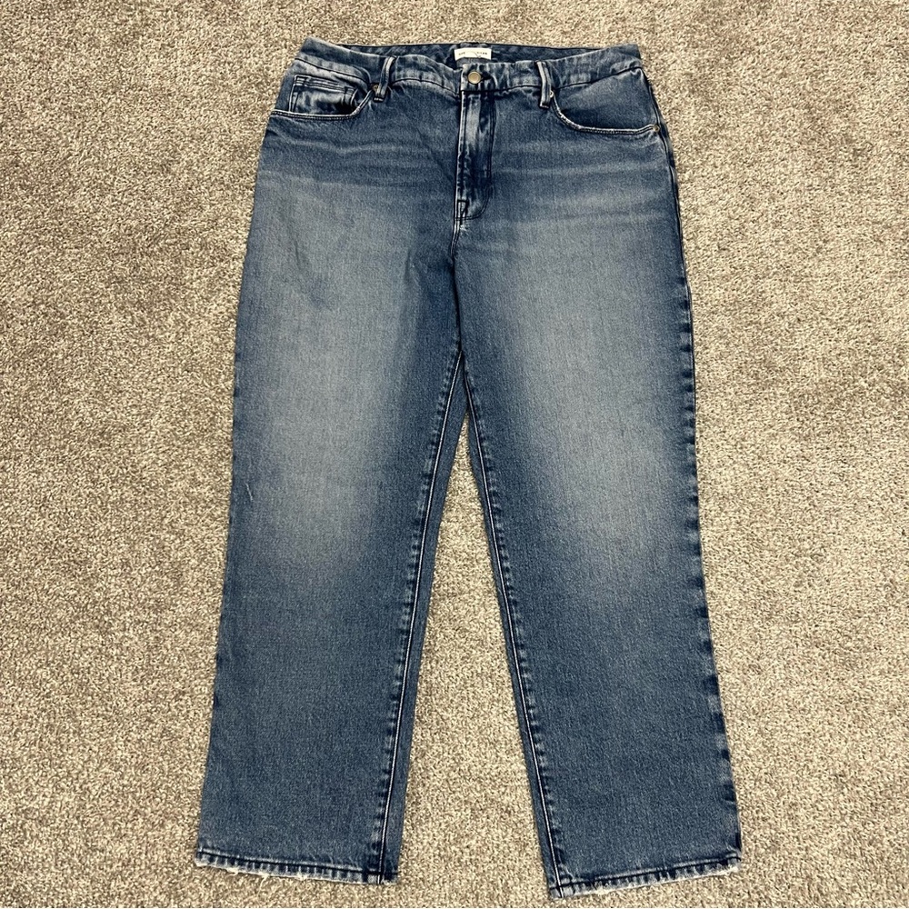 Good American Jeans Womens 12 31 Blue Good Icon Straight Leg High Rise Denim - Picture 1 of 8